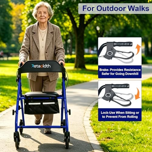 Retaoldth Foldable Rollator Walker with Seat for Seniors