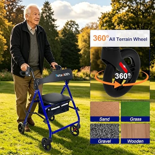 Retaoldth Foldable Rollator Walker with Seat for Seniors